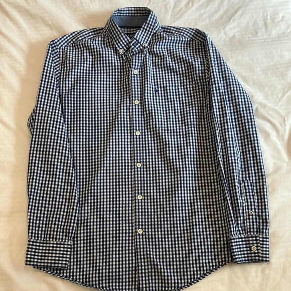 Men’s size small IZOD checkered blue & white Gingham Casual Button Down Shirt - Picture 1 of 16